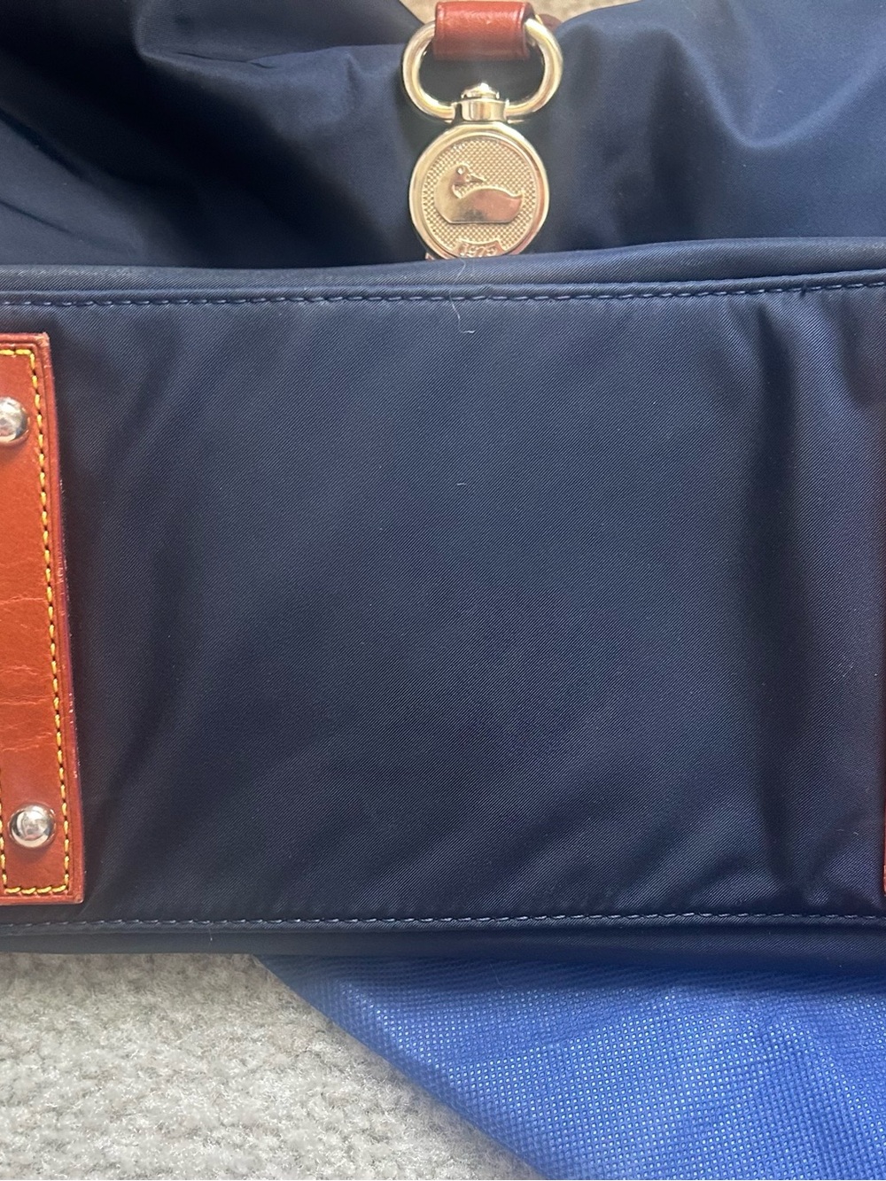 Dooney & Bourke Navy Nylon Shoulder Bag with Brown Leather Trim - Picture 4 of 10